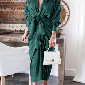 Green button up dress